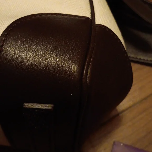 NWOT RALPH LAUREN BROWN LEATHER/CREME FABRIC HANDBAG - Picture 8 of 11